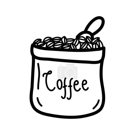 Téléchargez les photos : Illustration d'art symbole plat icône design coloré concept logo croquis dessin de grains de café sac - en image libre de droit