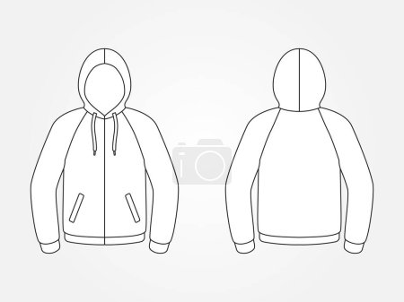 Téléchargez les illustrations : Art illustration design clothes concept fashion wear isolated mock up of hoodie jacket zip front pocket - en licence libre de droit