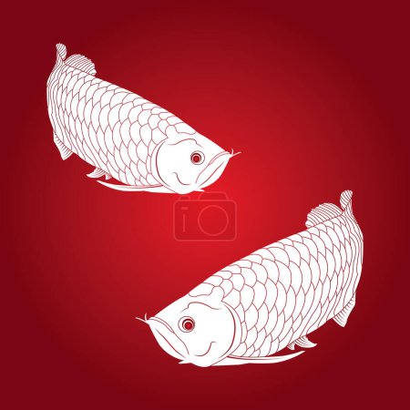 Téléchargez les illustrations : Illustration vectorielle d'icône de poisson Arowana design simple - en licence libre de droit