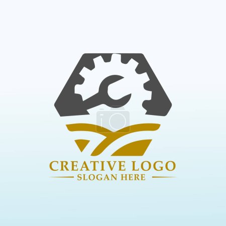 Ilustración de Logotipo para la venta y reparación de servicios para todas las máquinas y dispositivos - Imagen libre de derechos