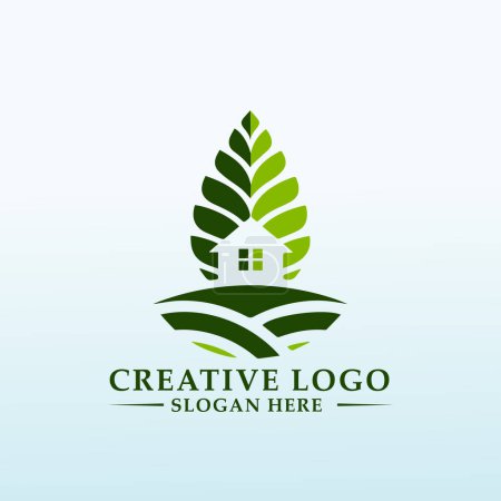 Téléchargez les illustrations : Maison peinte en vert, logo en bois - en licence libre de droit