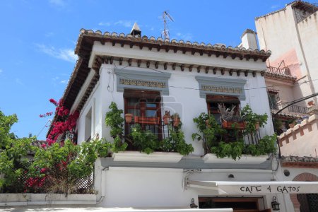 Facade with beautiful ornamentation in the Albaicin neighborhood, in Granada, Spain. High quality photo