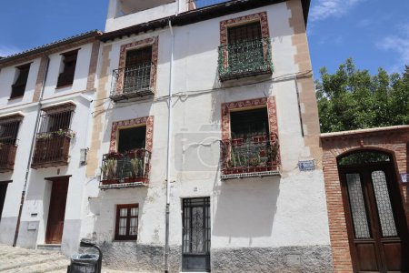 Facade with beautiful ornamentation in the Albaicin neighborhood, in Granada, Spain. High quality photo