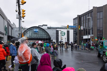 Photo for Scranton, Pennsylvania - Mar 9, 2024 : The annual St. Patrick's Day Parade along The Marketplace at Steamtown shopping mall - Royalty Free Image