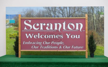 Photo for Scranton, Pennsylvania - Mar 9, 2024 : The Scranton Welcome Sign in the Marketplace at Steamtown (shopping mall) - Royalty Free Image