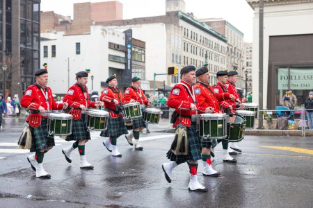 Photo for Scranton, Pennsylvania - Mar 9, 2024 : The annual St. Patrick's Day Parade along The Marketplace at Steamtown shopping mall - Royalty Free Image