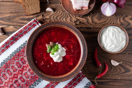 Ukrainian red borscht with beetroot tomato and meat