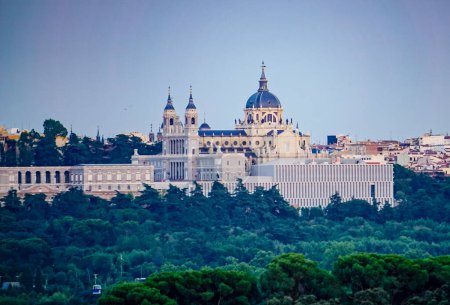 Sunset image of the Almudena Cathedral in Madrid