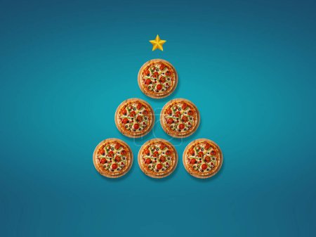 Téléchargez les photos : Art d'arbre de Noël avec pizza, jour de Noël, arbre de Noël et illustration de célébration - en image libre de droit