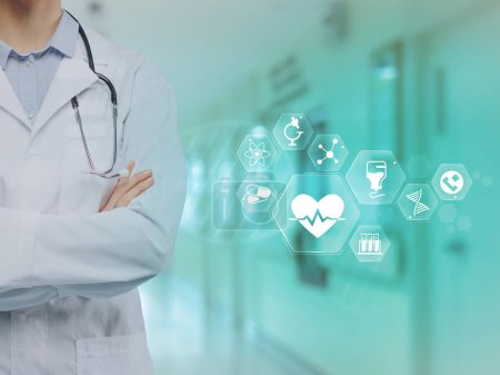 Photo for Health Care Concept with Icons, health, medicals and hospitals background. - Royalty Free Image