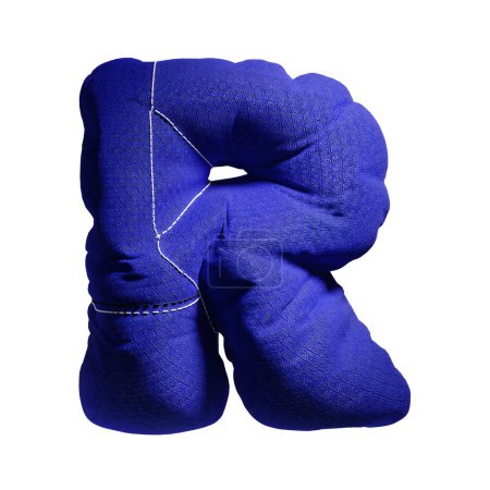 3D Render of Royal Blue Inflated "R" Symbol with Detailed Fabric Texture. Sumérgete en la profundidad de la marca con este vívido cartel 'R' inflado en tela azul en 3D. Icono dinámico de tela azul 'R' - Puffy y audaz para presentaciones impactantes.
