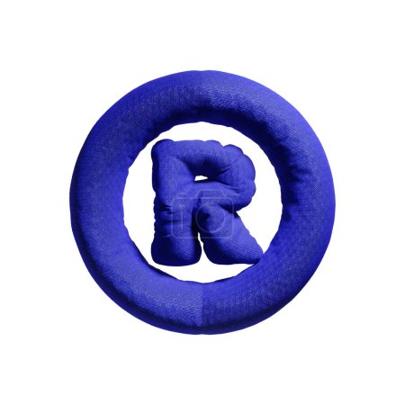 3D Render of Royal Blue Inflated "R" Symbol with Detailed Fabric Texture. Immerse in the depth of branding with this vivid blue fabric-inflated 'R' sign in 3D. Dynamic Blue Fabric 'R' Icon - Puffy and Bold for Impactful Presentations.