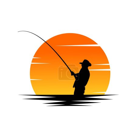 Illustration for Fishing rod, fisherman silhouette, vector illustration - Royalty Free Image