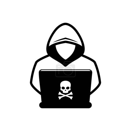 Téléchargez les illustrations : Pirate informatique avec icône d'ordinateur portable. design plat. illustration vectorielle. - en licence libre de droit