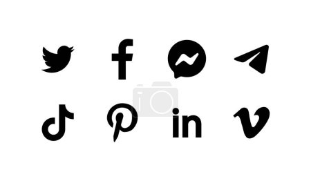 Téléchargez les illustrations : Ulraine, Osiy 03.12.2022 Facebook, instagram, snapchat, twitter, pinterest, linkedin, tik tok logo loine icon. Logotype of the best social networks for the Internet. Black and white layouts. Editorial - en licence libre de droit