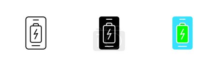 Téléchargez les illustrations : Phone battery set icon. Charge, accumulator, electricity, power supply, state, device, electric, electrical, portable. Vector icon in line, black and colorful style on white background - en licence libre de droit
