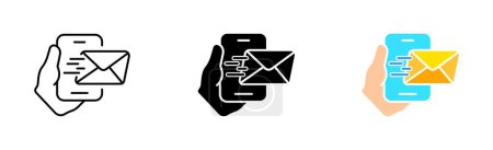 Téléchargez les illustrations : Phone with mail line icon. Message, texting, messenger, letter, email, mail, chat, online, internet, distance, device, notification, listing. Vector icon in line, black and colorful style - en licence libre de droit