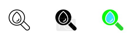 Illustration for Drop with magnifying glass line icon. Liquid, magnifier, drinking, evaporation, man, thirst, drinking water. Save the water. Vector icon in line, black and colorful style on white background - Royalty Free Image