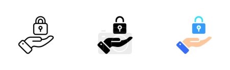 Illustration for Hand holding lock line icon. Private information, personal data, security, protection, password, twofactor authentication. Defense concept. Vector icon in line, black and colorful style - Royalty Free Image