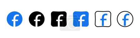 Illustration for Collection of black Facebook icons. Social media logo. Line art and flat style isolated on white background. Vector line icon for business and advertising - Royalty Free Image