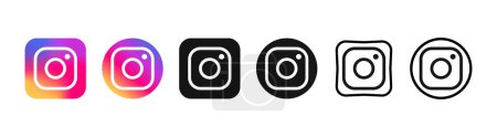 Illustration for Collection of black instagram icons. Social media logo. Line art and flat style isolated on white background. Vector line icon for business and advertising - Royalty Free Image