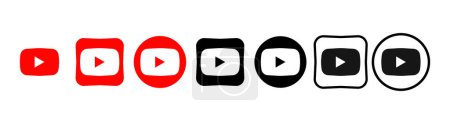 Ilustración de Collection of different YouTube icons. Social media logo. Line art and flat style isolated on white background. Vector line icon for business and advertising - Imagen libre de derechos