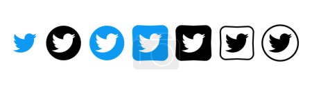 Téléchargez les illustrations : Collection de différentes icônes Twitter. Logo des médias sociaux. Art linéaire et style plat isolé sur fond blanc. icône de ligne vectorielle pour les entreprises et la publicité - en licence libre de droit