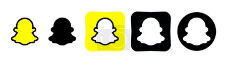 Téléchargez les illustrations : Collection of different Snapchat icons. Social media logo. Line art and flat style isolated on white background. Vector line icon for business and advertising - en licence libre de droit