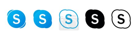 Ilustración de Colección de diferentes iconos de Skype. Logo de redes sociales. Arte de línea y estilo plano aislado sobre fondo blanco. Icono de línea vectorial para negocios y publicidad - Imagen libre de derechos