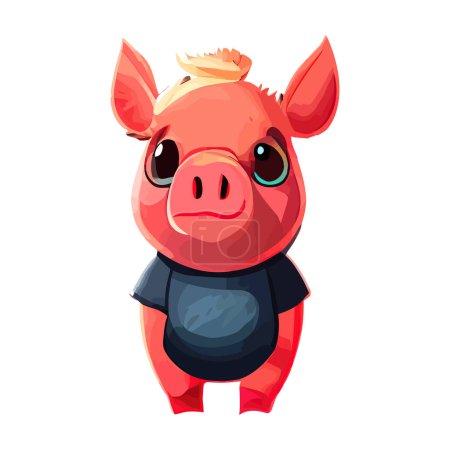 Téléchargez les illustrations : Icône de porc rose dans un style mignon sur fond rose. Petits animaux mignons, dessin animé, animaux exotiques, animaux de compagnie, illustration vectorielle - en licence libre de droit
