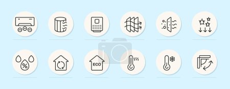 Illustration for Ventilation icons set. Air freshening, air humidification, air conditioning, extractor hood. Ventilation cocnept. Pastel color background. Vector line icon for business - Royalty Free Image