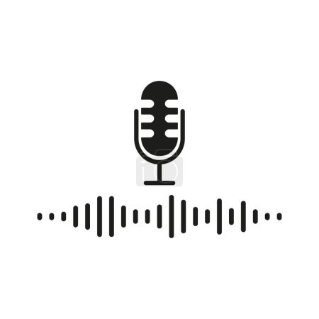 Illustration for Microphone with sound track line icons. Sound recording, music, sound wave, hertz, frequency. Sound concept. Vector line icon on white background - Royalty Free Image