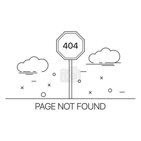 Ilustración de Error 404 iconos de línea. Almacenamiento en la nube, seguridad de los datos personales, señal de tráfico, no encontrado, Internet. Concepto de diseño web. Icono de línea vectorial sobre fondo blanco - Imagen libre de derechos