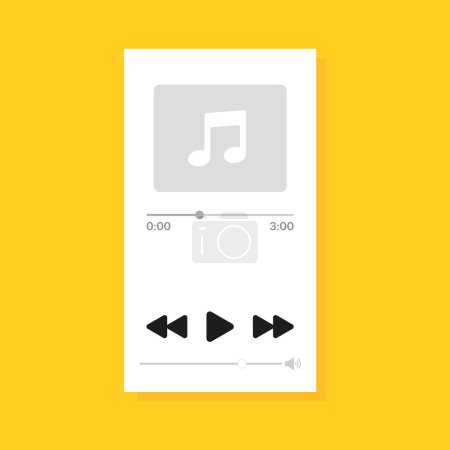 Illustration for Music player with control buttons. Phone applications, listening to music, yellow shades. Phone app concept. Glassmorphism style. Ui phone app screen. - Royalty Free Image