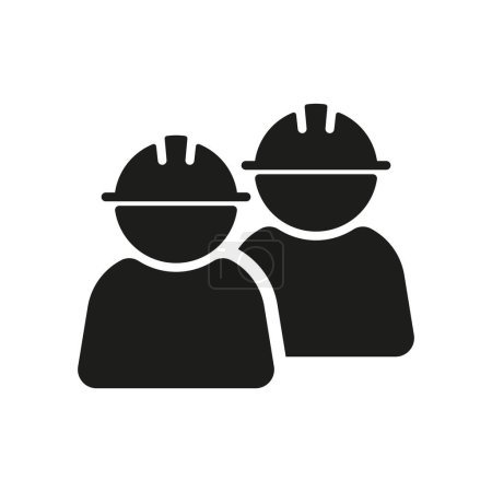 Illustration for Two people in construction helmets line icons. Hard work, new building, realtor, apartment, building a house. Building concept. Vector line icon on white background - Royalty Free Image