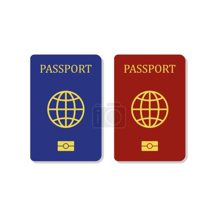 Illustration for Two passports of different colors line icons. EU passport, visa, state, travel abroad, date of birth, citizenship. Documents concept. Vector line icon on white background - Royalty Free Image
