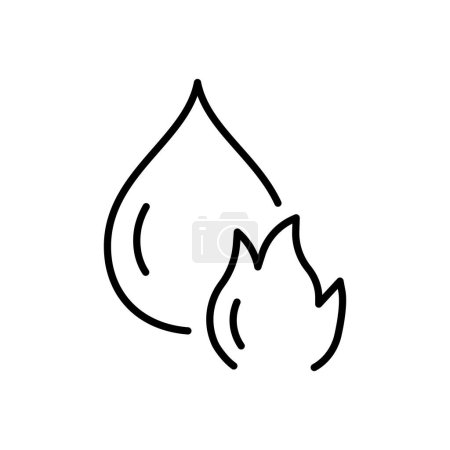 Ilustración de Fuego con el icono de la línea de gota de agua. Seguridad contra incendios, extintor, bombero, ignición, fósforos, agua, hidrante. Concepto de seguridad. Icono de línea vectorial sobre fondo blanco - Imagen libre de derechos