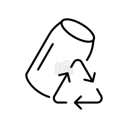 Téléchargez les illustrations : Can of soda with recycling line icon. Rubbish, keeping the planet clean, green peace, pollution. Security ecology. Vector line icon on white background - en licence libre de droit