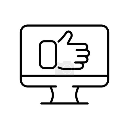 Illustration for Monitor with like on screen line icon. Your vote is important to us, confirmation, evaluation, rating. Feedback concept. Vector line icon on white background - Royalty Free Image