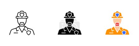 Illustration for A vector illustration of a medical professional wearing scrubs and a stethoscope, ready to provide medical care and assistance. Vector set of icons in line, black and colorful styles isolated. - Royalty Free Image