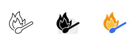 Illustration for An illustration of a burnt matchstick, representing the end of its usefulness and potential danger. Vector set of icons in line, black and colorful styles isolated. - Royalty Free Image