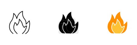 Ilustración de Una ilustración de llamas y humo, que representa un fuego y su poder destructivo. Conjunto vectorial de iconos en línea, estilos negros y coloridos aislados. - Imagen libre de derechos
