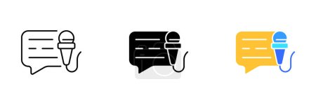 Illustration for An illustration of a microphone with a speech bubble icon, representing communication or broadcasting of a message. . Vector set of icons in line, black and colorful styles isolated. - Royalty Free Image