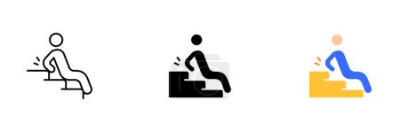 Illustration for A vector illustration of a person falling on a set of stairs or steps, depicting a potential accident or injury. Vector set of icons in line, black and colorful styles isolated. - Royalty Free Image