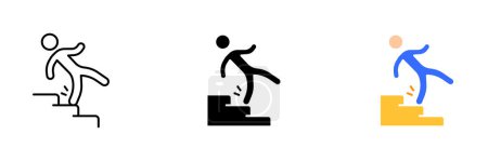 Illustration for A vector illustration of a person descending stairs or steps. Vector set of icons in line, black and colorful styles isolated. - Royalty Free Image