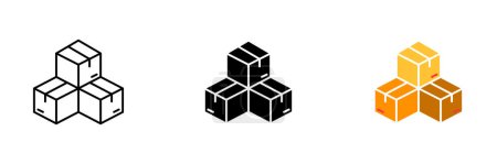 Illustration for Three cardboard boxes are stacked on top of each other. Vector set of icons in line, black and colorful styles isolated. - Royalty Free Image
