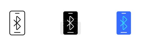 Illustration for A vector illustration of a smartphone with a Bluetooth icon displayed on the screen. Vector set of icons in line, black and colorful styles isolated. - Royalty Free Image