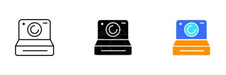 Illustration for A vector illustration of a vintage camera, a classic design that captures images using film. Vector set of icons in line, black and colorful styles isolated. - Royalty Free Image
