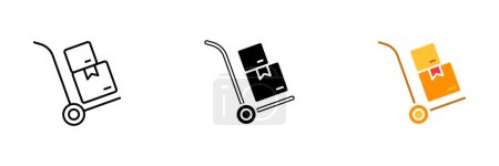 Ilustración de Una ilustración vectorial de una caja de entrega, que representa el transporte y la entrega de mercancías o paquetes. Conjunto vectorial de iconos en línea, estilos negros y coloridos aislados. - Imagen libre de derechos