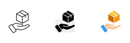 Ilustración de Ilustración vectorial de una persona que sostiene una caja, que representa el transporte y la entrega de mercancías o paquetes. Conjunto vectorial de iconos en línea, estilos negros y coloridos aislados. - Imagen libre de derechos